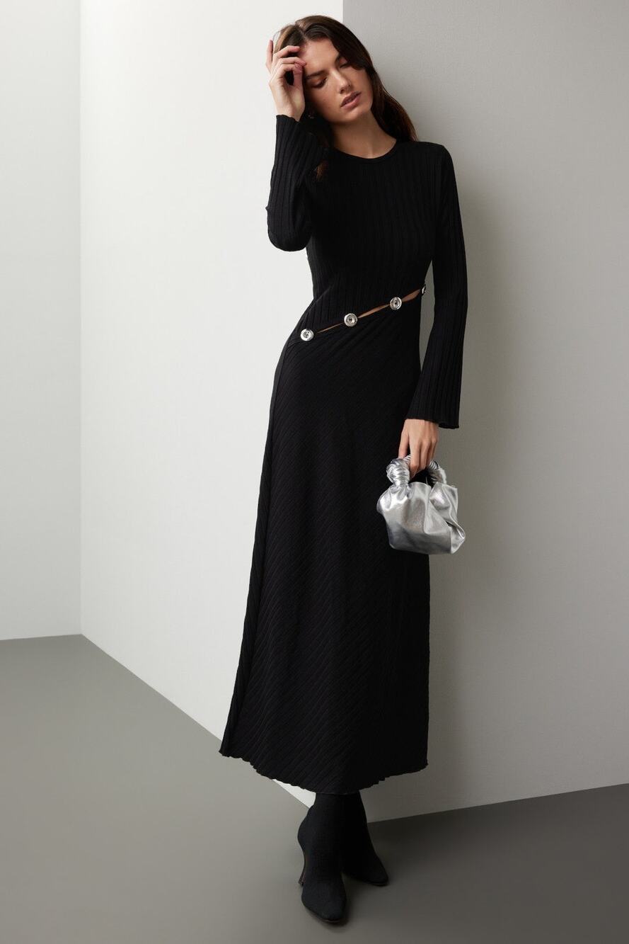 Simon Miller Simm Black Long Sleeve Asymmetric Cut Out Sweater Maxi Dress XS